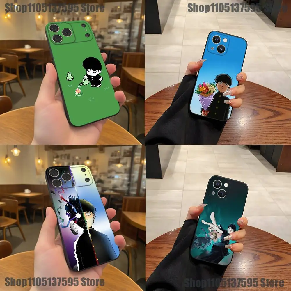

M-Mob Psycho 100 Anime Phone Case For iPhone 17,16,15,14,13,12,11,Pro,XS,Max,XR,Plus,E,SE4,Mini Black Soft Cover