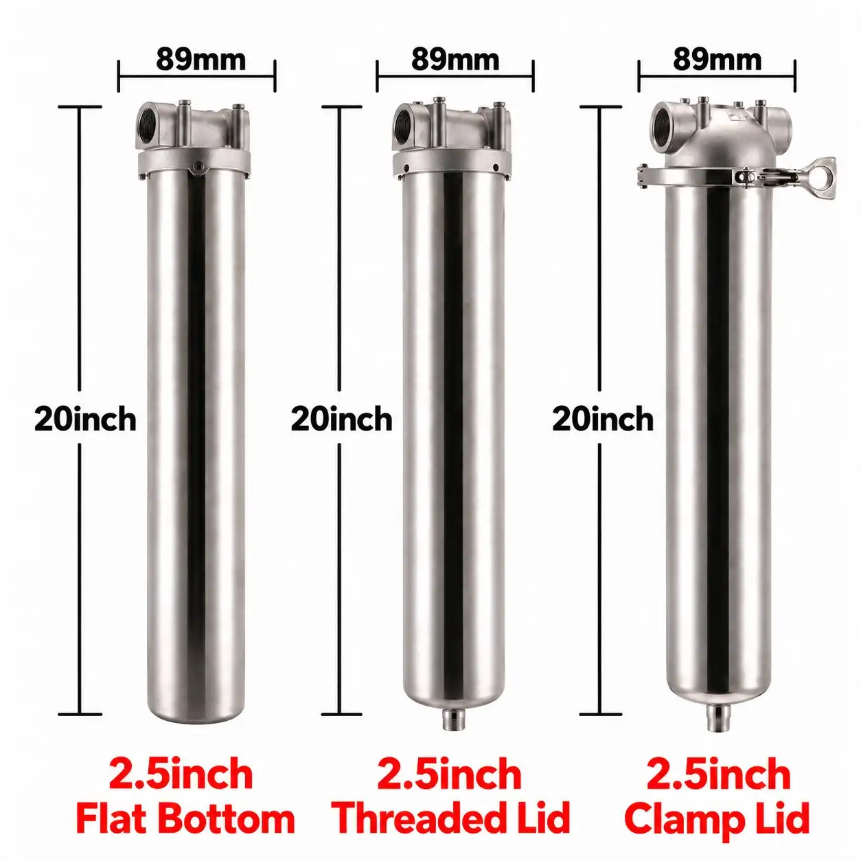 20 x 2.5 Inch Metal Water Filter Housing, Stainless Steel Whole House Prefilter for Well Water, 1/2