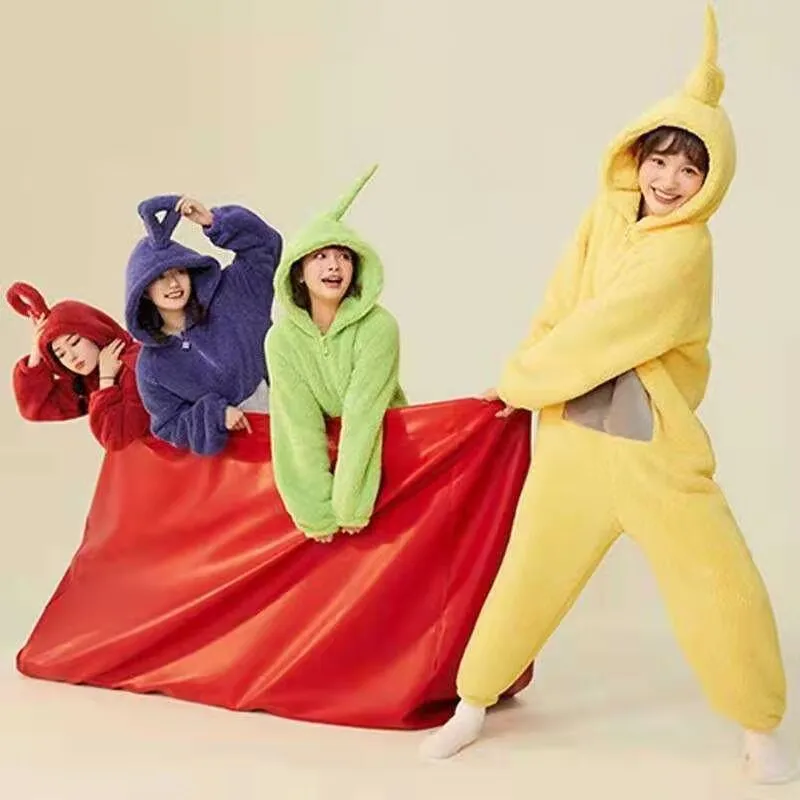 Disfraces de Teletubbies para niños y adultos, pijamas suaves de manga larga, disfraz de Lala, ropa para el hogar, Cosplay, ropa de fiesta Unisex para adultos