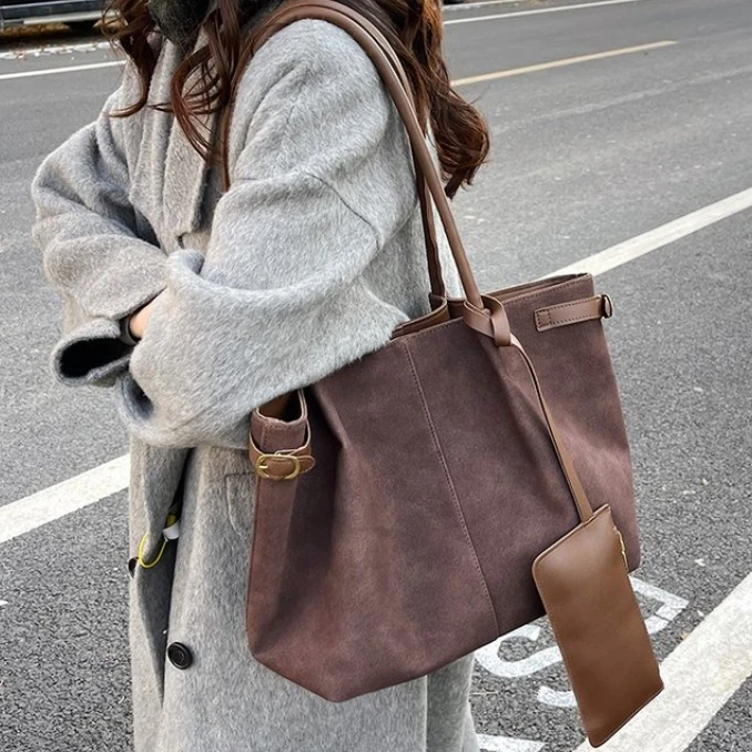 

Suede Shoulder Bags for Women Large Suede Totes Lightweight Underarm Bag Casual Shopper Handbag Solid Color Travel Bucket Bags