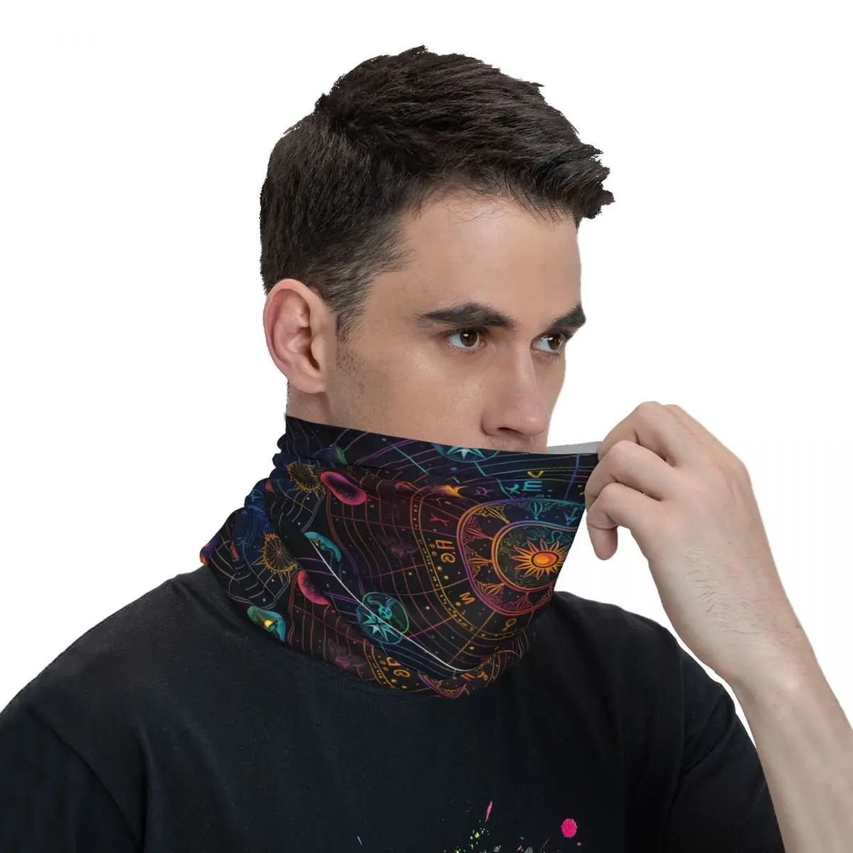 Lenço estampado celestial para homens, capa de pescoço, envoltório, multi-uso, ciclismo, equitação, unissex, bandana