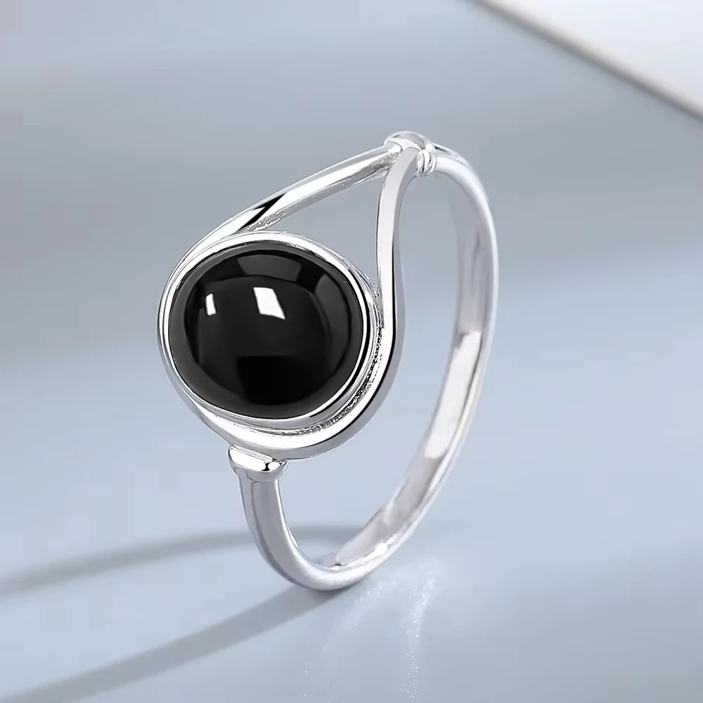 925 Sterling Silver Ring Natural Oval Black Onyx 8*10mm Simple Style Certifie Ring With Natural Stone Fine Jewelry For Women Men