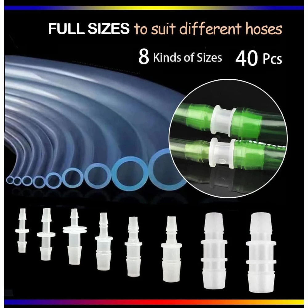 

40pcs 3.2-15.8mm Straight-through Hose Two-way Connection Joints Tower Transformer Water Pipe Joints Aquarium Hose Connectors