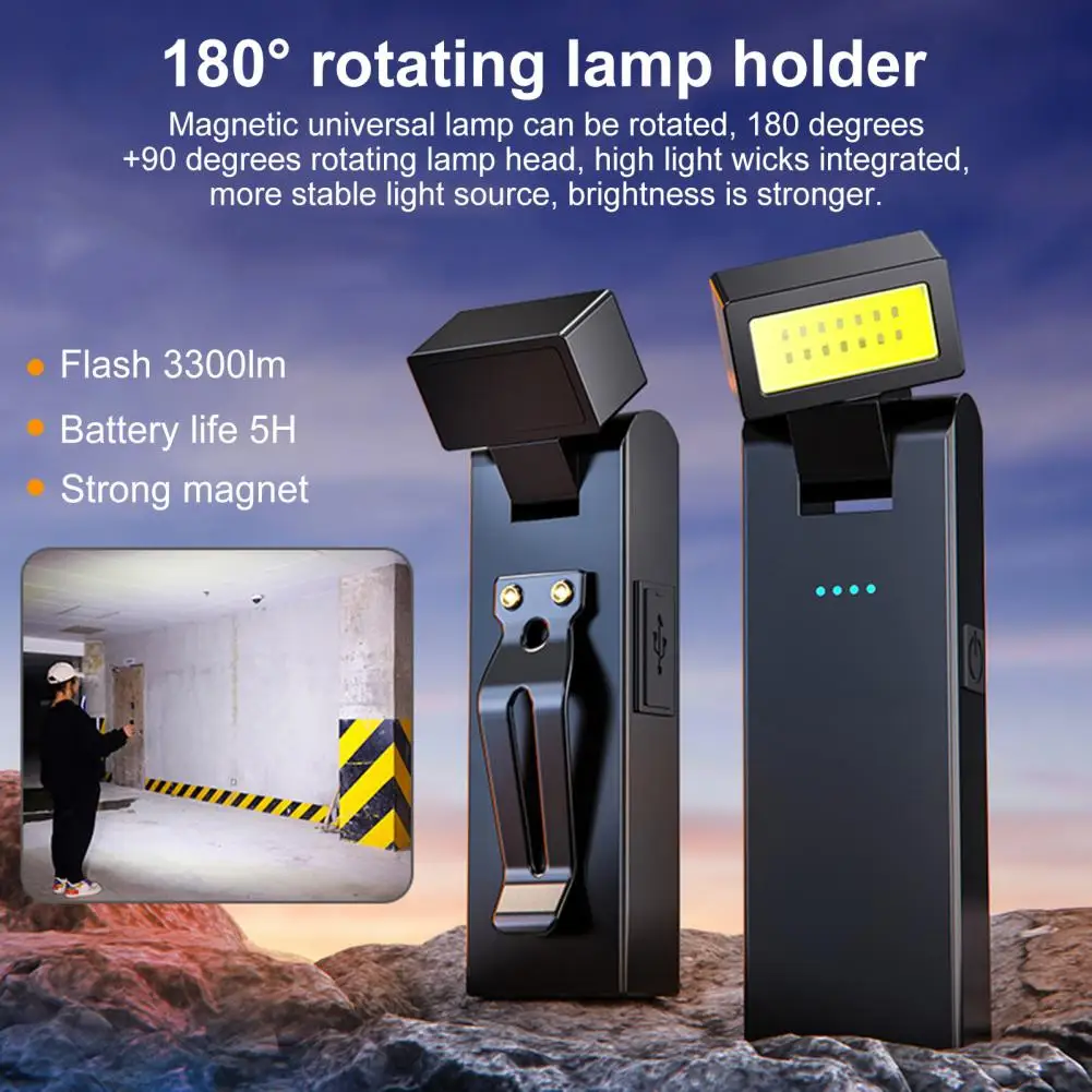 

180 Degrees Rotating Mini Flashlight Super Bright Rechargeable Magnetic Portable Work Light Camping Emergency Handheld Flash Lam