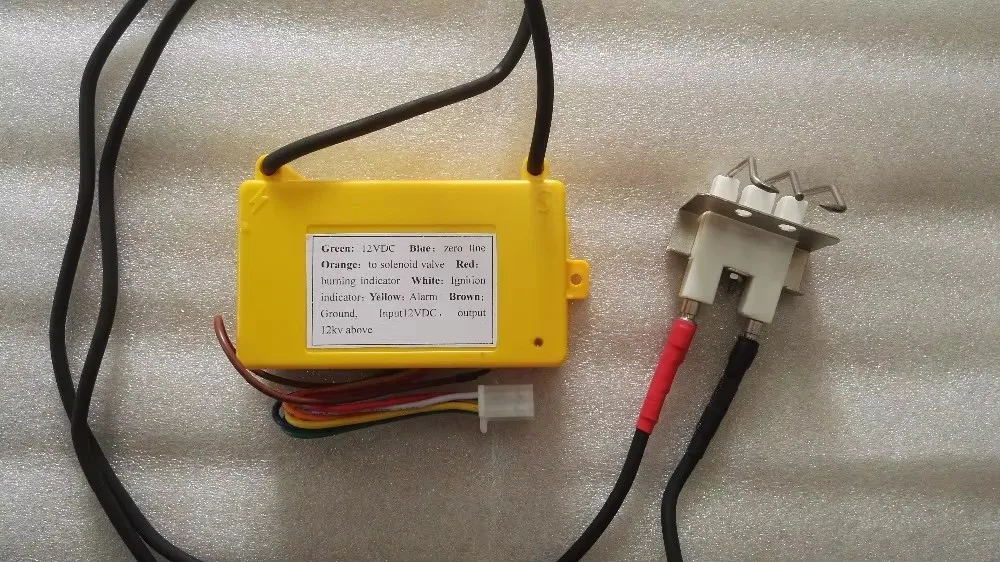 Gas Burner Ignition Controller With Electrode, Yellow Color Gas Ignition Box, Oven Pulse Gas Igniter 12vdc / 24vdc