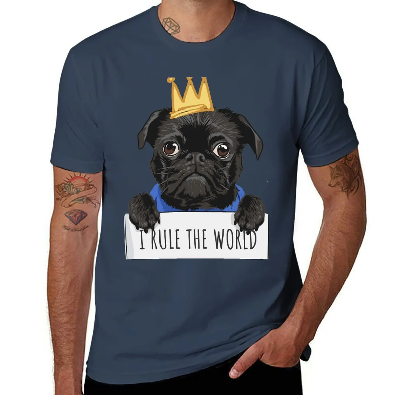 

Cute Funny Pug King - I Rule The World T-Shirt t shirts for man pack white funny t shirts dark humor T-Shirt
