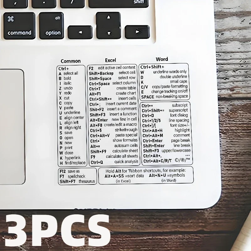 3pcs Windows PC Laptop Keyboard Reference Shortcut Stickers Laptop Skins Office Accessories