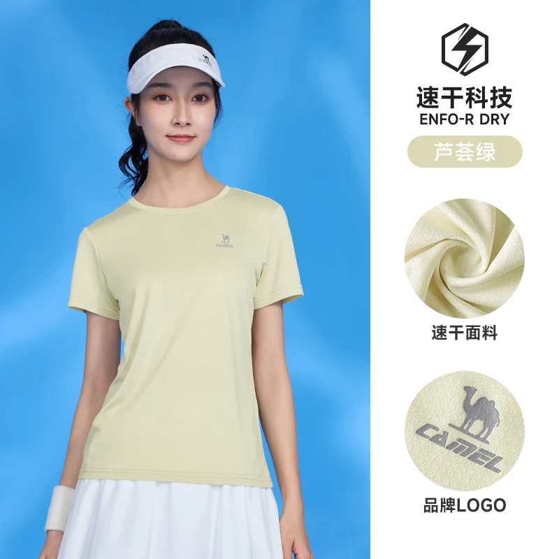 GOLDEN CAMEL Women\'s T-shirts Moisture-absorbing Quick-dry Cotton t-shirt Short-sleeved Shirts Round Neck Sports Top Breathable