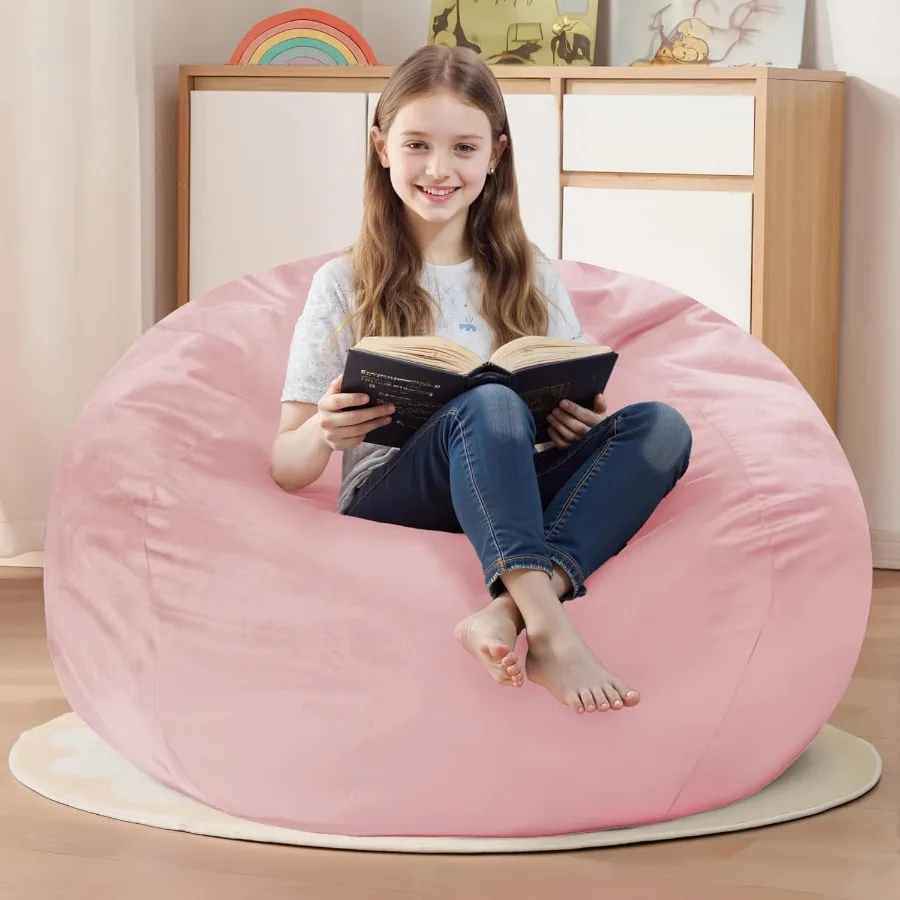 2FT Round Bean Bag Chair with Memory Foam Filling for Living Room and Bedroom Comfortable Oversized Bean Bag Sofa with Dutch Ve
