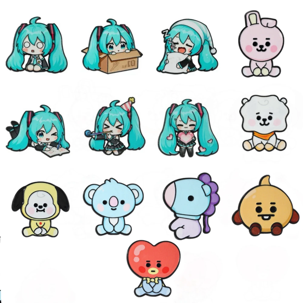 13pcs Kawaii Chibi Vocaloid Character Enamel Pins Set Cute Q Version Metal Brooches Cartoon Anime Lapel Badges for Backpacks