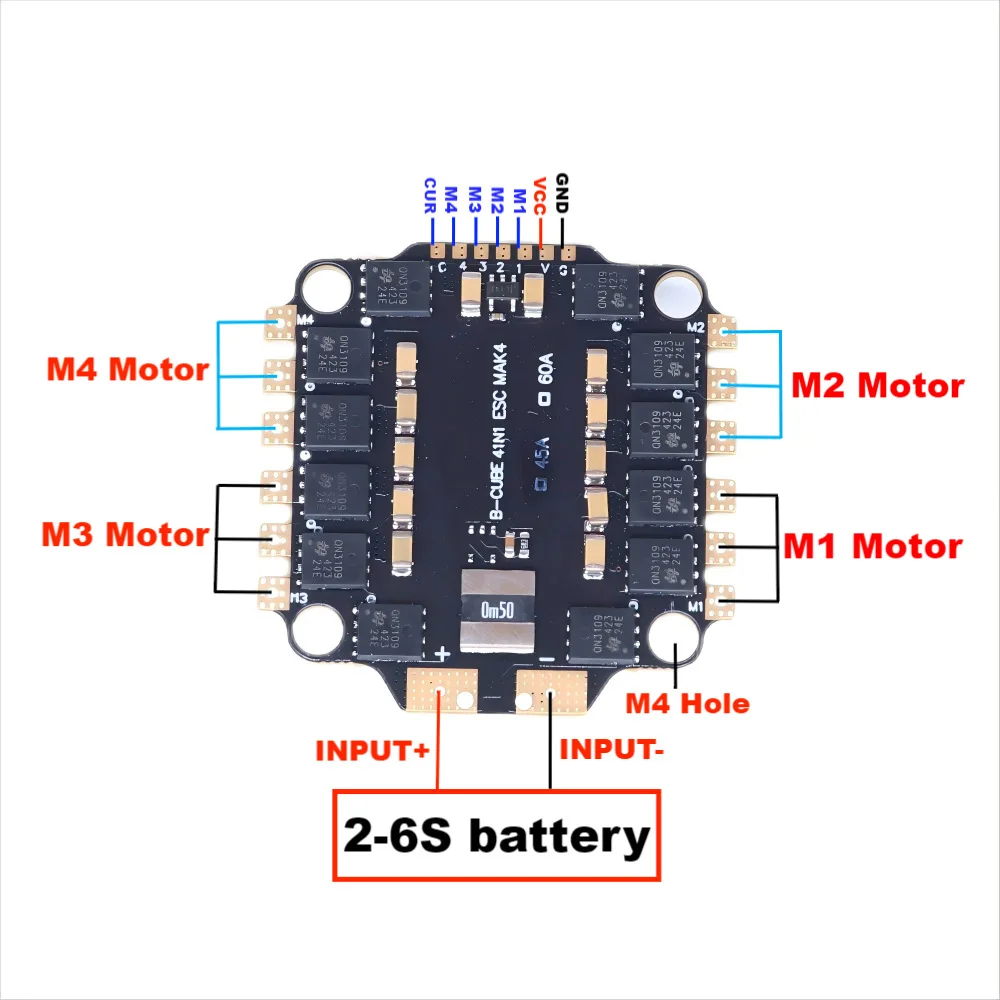 Nieuwe BLHELI_S 4IN1 45A 60A ESC Ondersteunende 3-6S borstelloze motor Ondersteuning DShot300 600/PWM voor RC FPV Racer Drone