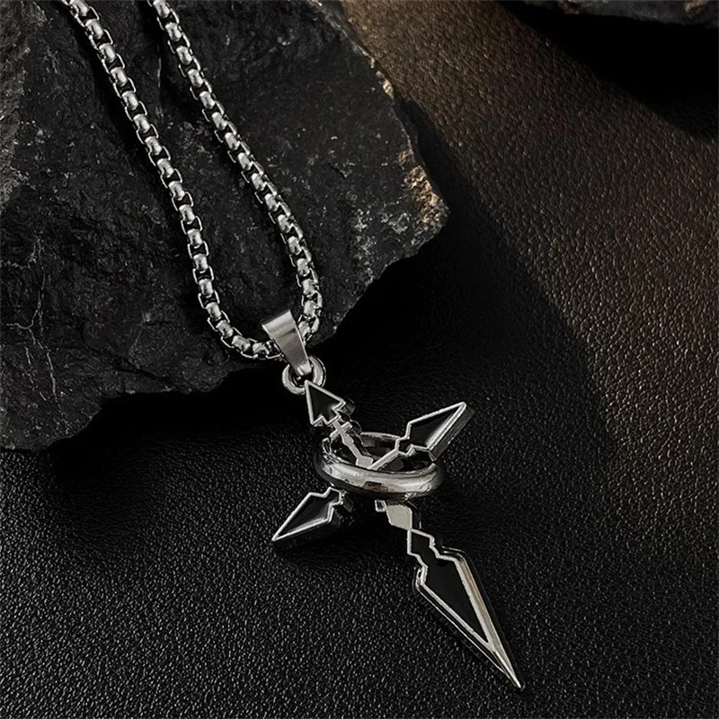 Vintage Cross Pendant Necklace For Men's Versatile Chain Trendy Sweat Shirt Hanging Punk Chain Jewelry Gift