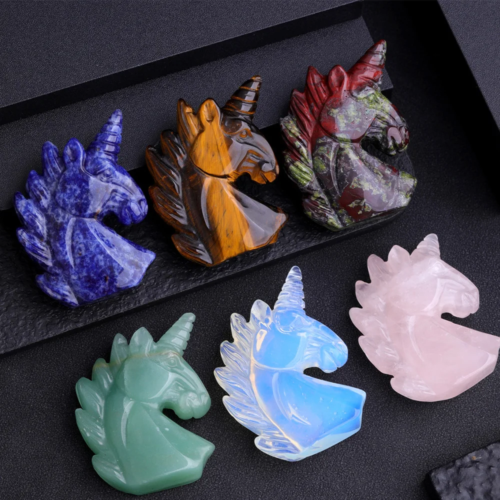 Natural stone crystal personalized home office desktop ornaments simple unicorn horse head doll decoration ornaments