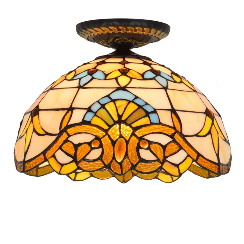 

12 Inch 30cm European Retro Corridor Semi Ceiling Lamp Tiffany Stained Glass Lampara Colgantes Para Cocina