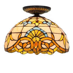 12 Inch 30cm European Retro Corridor Semi Ceiling Lamp Tiffany Stained Glass Lampara Colgantes Para Cocina