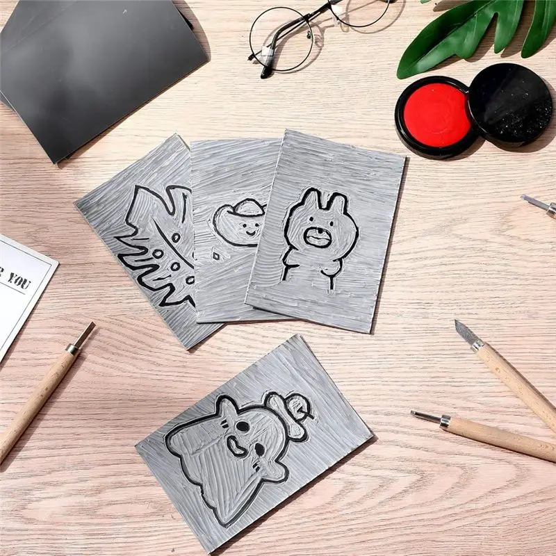 24pcs Gray Linoleum Block Rubber Stamp Carving Blocks Soft Linocut Blocks for Printmaking DIY Art Craft Projects