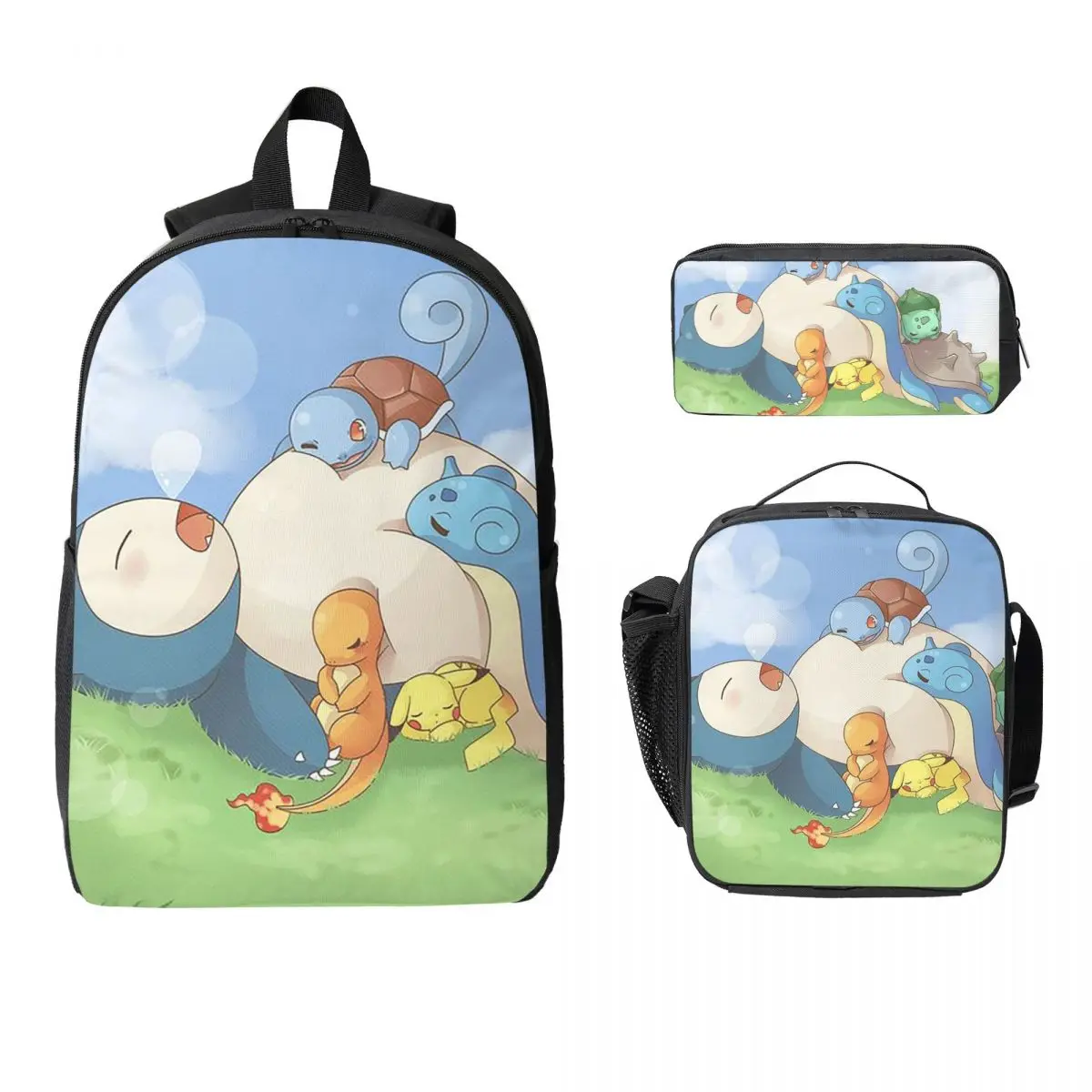 

Snorlax Pocket Monster Cartoon Backpack Student Boys Girls BookBag School Bag Shoulder Bags 3ps Insulated Lunch Bag Pencil Case