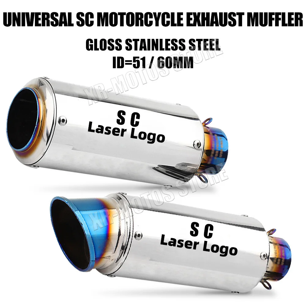 

Universal 51mm 60mm Gloss Stainless Stee SC Motorcycle Exhaust Muffler Escape for GP-project Racing Exhaust Modified Accessories