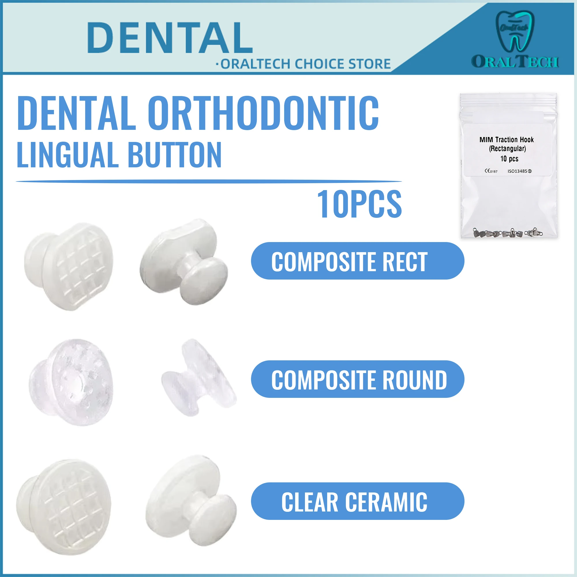 10 teile/beutel Dental Kieferorthopädische Verbund Klare Keramik Lingual Taste Bondable Zahnmedizin Zubehör Material Monoblock Runde Rect