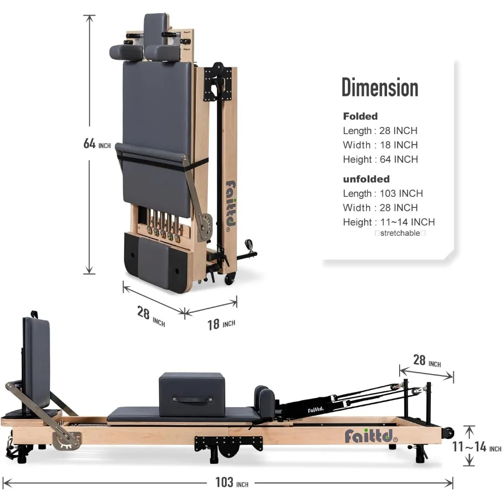 Foldable Pilates Reformer & Equipment - Pilates Reformer Workout Machine for Home Gym with Reforme Accessories, Reformer Box