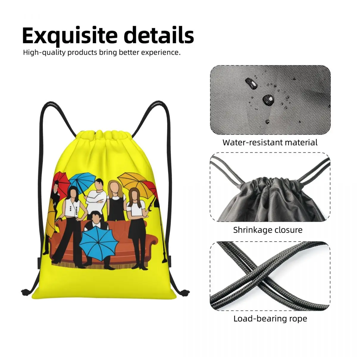 Mochila de almacenamiento con cordón para hombre y mujer, bolso deportivo ligero con diseño de serie de TV personalizable Friends, ideal para gimnasio