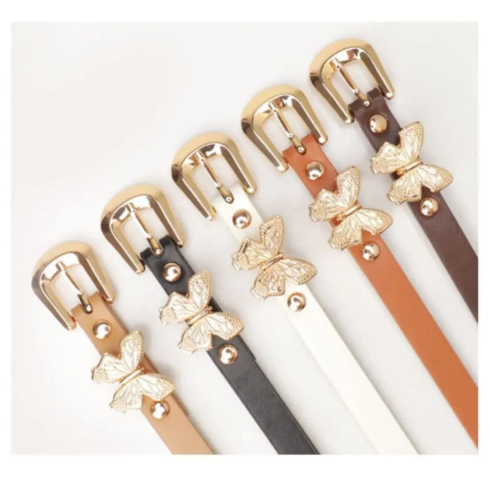 Fashion Design Women's Leather Belt Gold Buckle Thin Waist Belt Casual Soft Faux Leather Pin Buckle Waistband