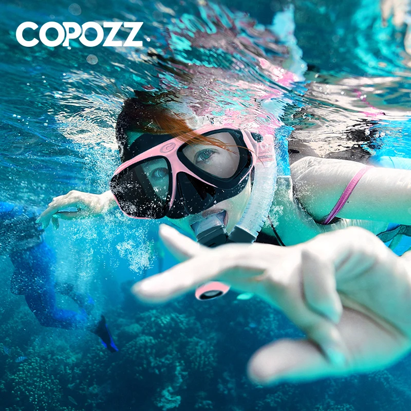 COPOZZ 2023 Scuba Diving Mask Set Anti Fog Goggles with Snorkel Glasses Tube Adjustable Strap for Women Men Adult Swimming Mask