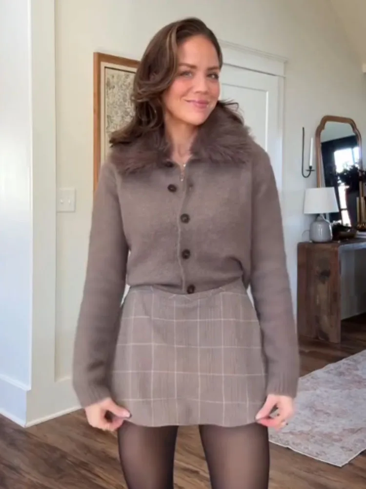 

HH Women Autumn Lapel Single Breasted Short Cardigan Top Female New Fashion Long Sleeve Solid Casual Slim Sweater Coat Mujer