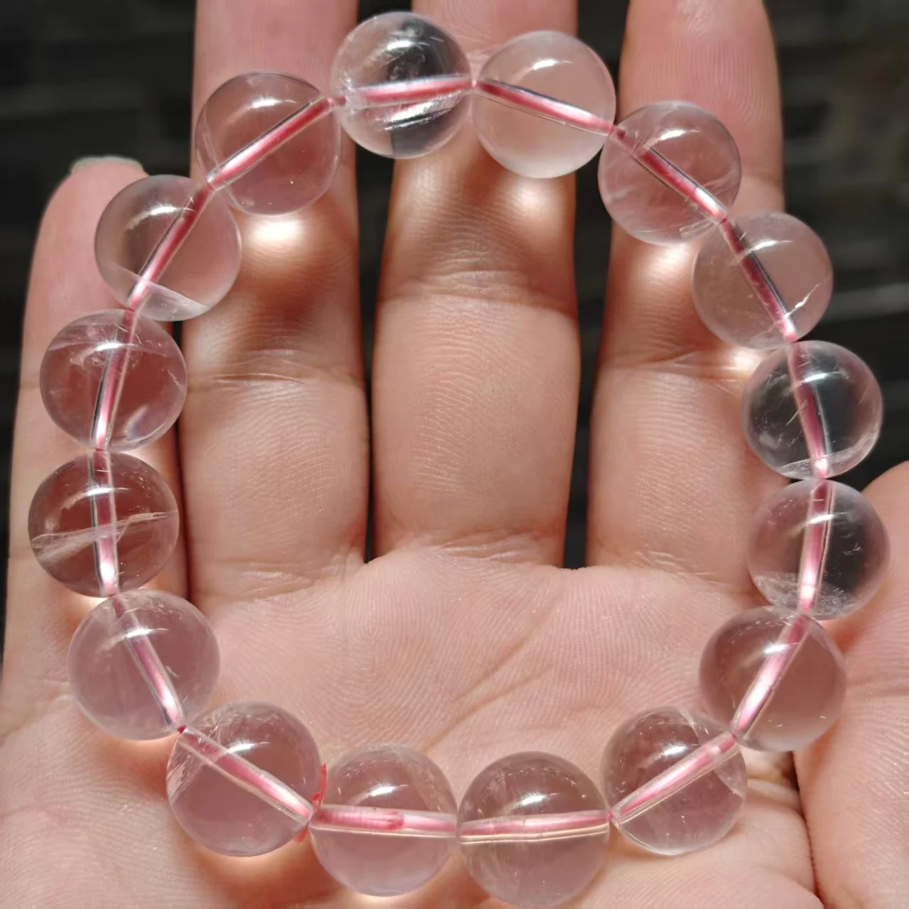 Natürlicher AA Mosambik Transparenter Sternenlicht-Rosa Quarz Runde Form Lose Perlen Armband Rosa Kristall Armband Geschenk – Detail 4