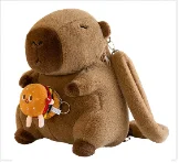 حقيبة ظهر كابيبارا القطيفة - حقيبة ظهر لطيفة على شكل حيوانات محشوة برسوم كرتونية للأطفال، حقيبة كتف مضحكة من الفرو للمدرسة والسفر