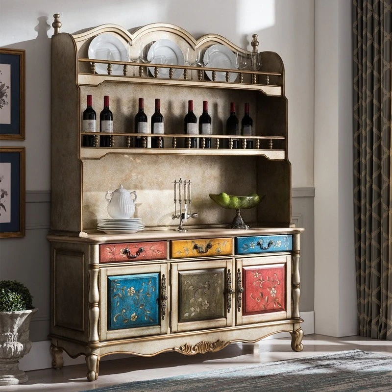 dining side European style painted carved wine Household restaurant tea Villa entrance Locker