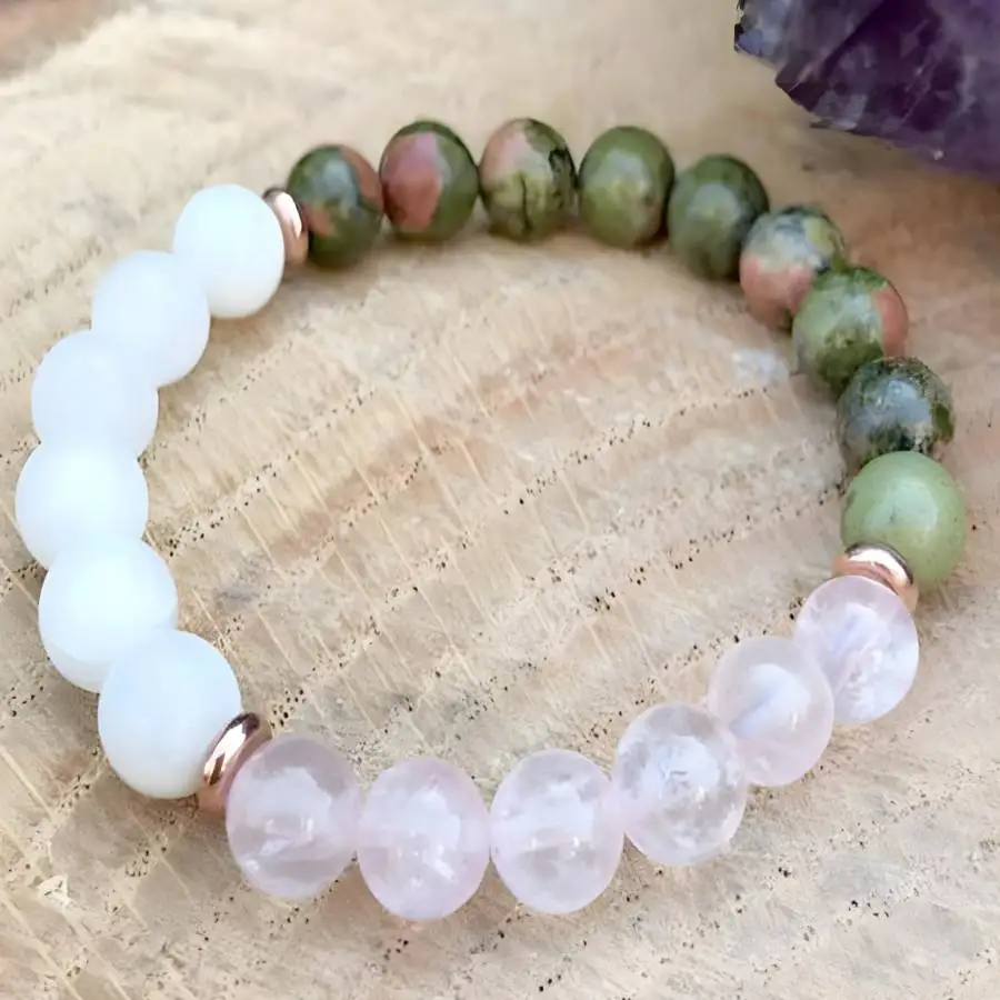 

8mm Natural Rose Quartz Moonstone Mala Bracelet Sacred Stone Zen Tibetan Gemstone Natural stone Japa Nirvana Buddha Spiritual