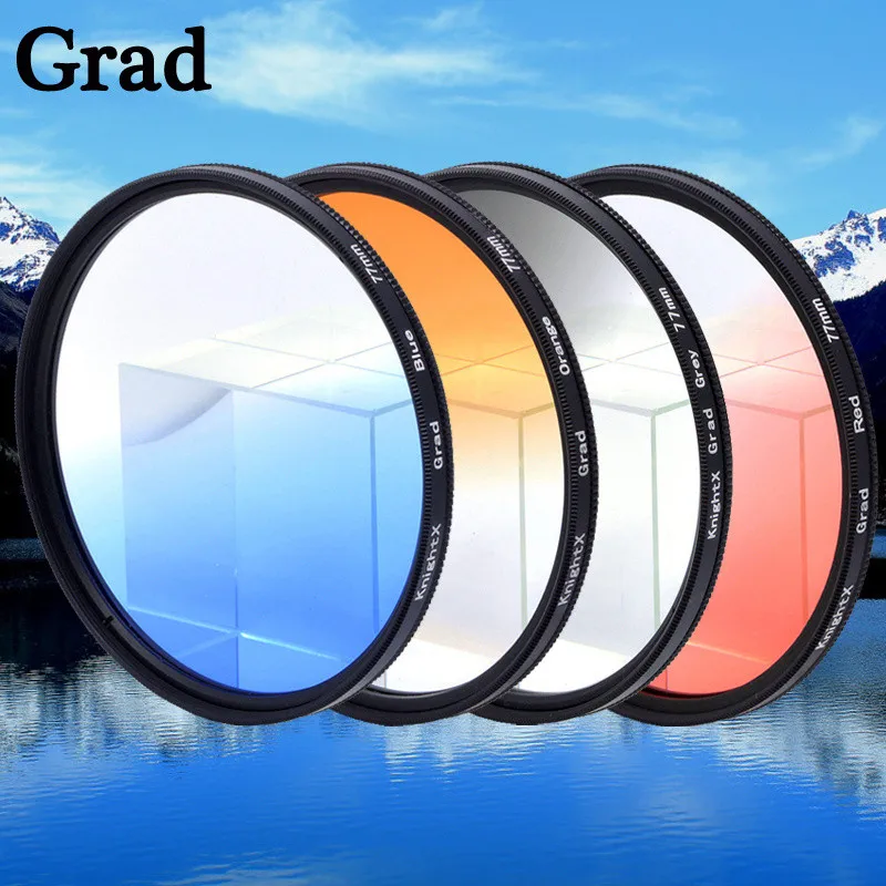 KnightX 4in1 Grad Filter Blue Orange Red Grey Camera Lens Filter For Canon Sony Nikon 49mm 52mm 55mm 58mm 62mm 67mm 72mm 77mm