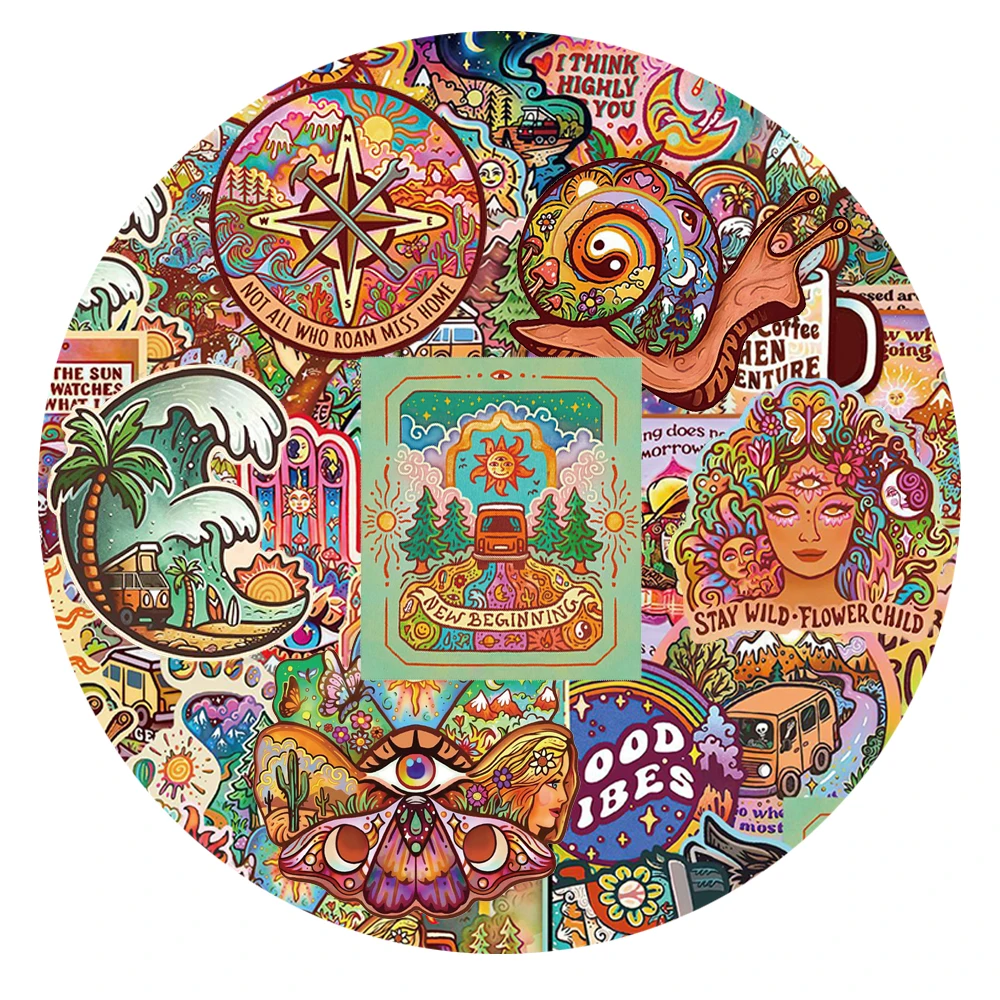 

10/30/50pcs Vintage Painting Camping Cartoon Stickers Creative Art Pattern Graffiti Decals DIY Skateboard Suitcase Phone Sticker