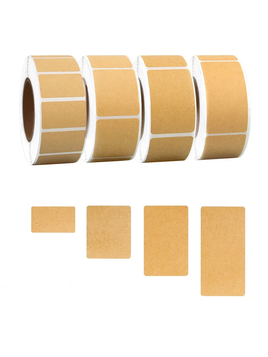 Rouleau de papier Kraft vierge, 1 rouleau, peut écrire le nom, autocollants de scellage auto-adhésifs pour cadeaux, étiquettes rectangulaires pour emballage domestique