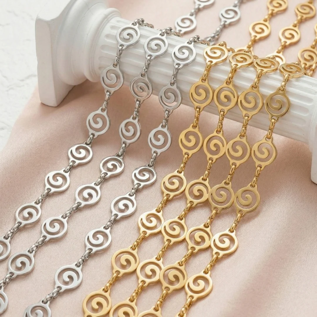 1 Meter Edelstahl Runde Vortex-Spiralwellen-Gliederketten für Schmuckherstellung, klobige Bastelketten, Halsketten- und Armbandzubehör – Detail 3