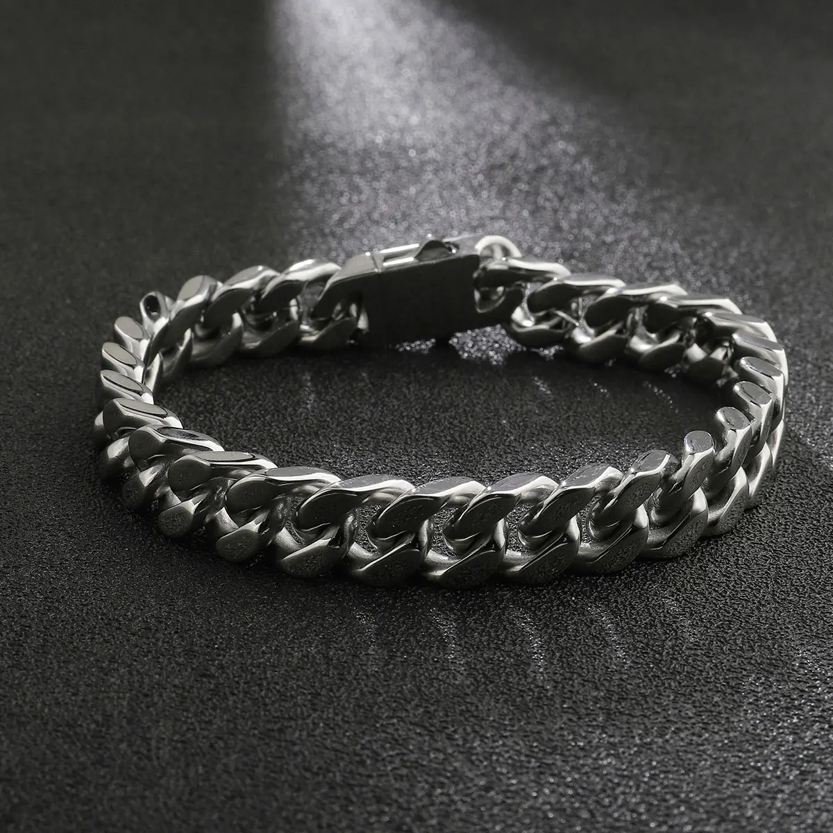 High Quality Full Polishing Titanium 11mm Four Sides Encryption Cuba Bracelets For Men Hip Hop Stainless Steel  Jewelry