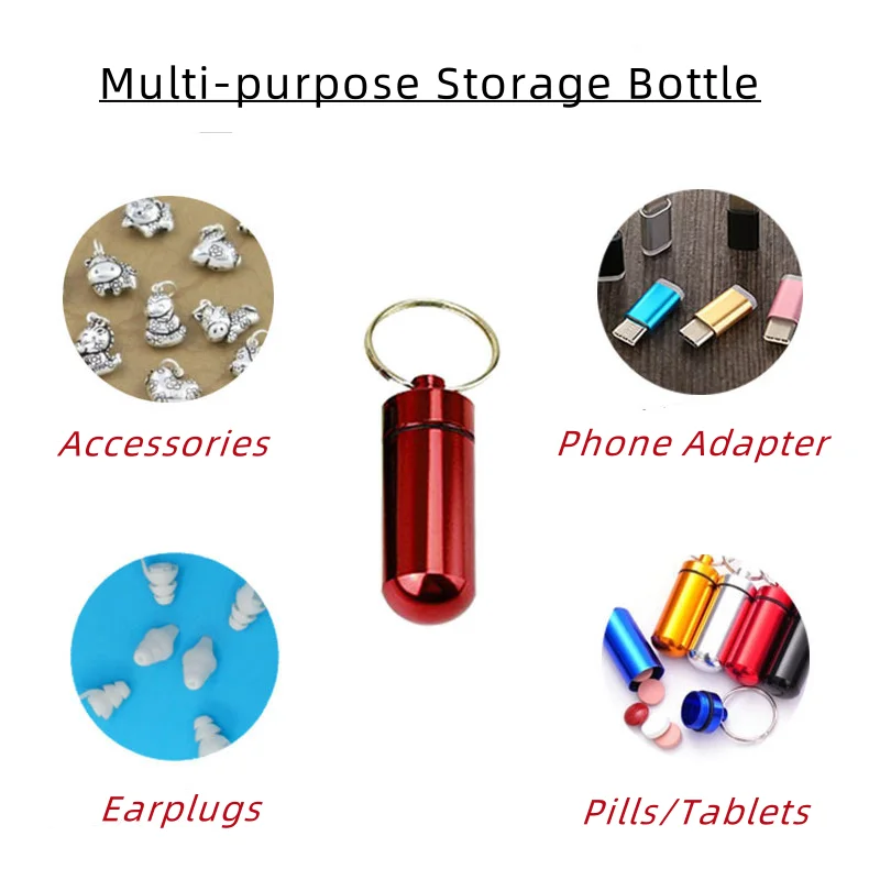 Mini Portable Pillbox Waterproof Sealed Bottle Small Metal Storage Container  Cute Keychain Medicine Tablet Adapter Trinket Case