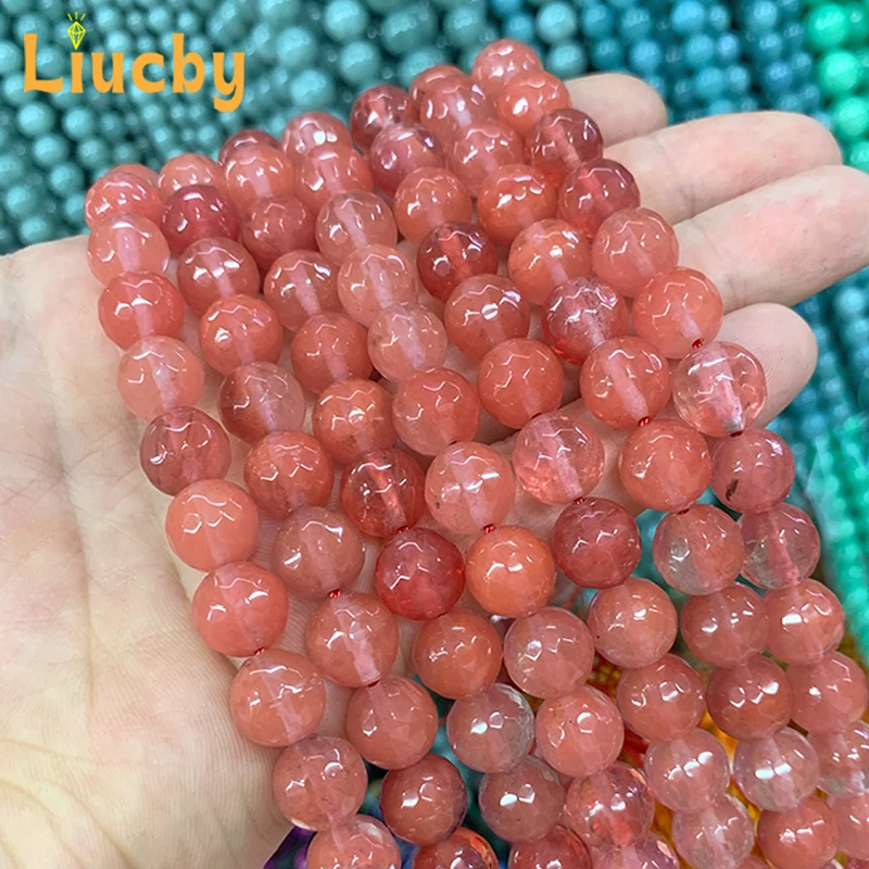 Fashion Natural Stone Faceted Watermelon Red Handmade beads DIY Advanced sense Rings 15\