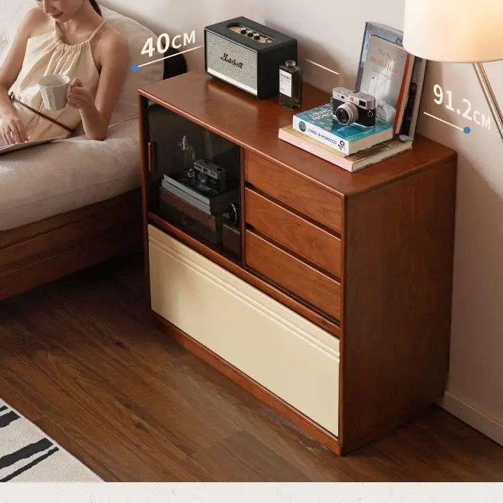 Wide-sided cabinet, antique storage locker, living room display cabinet, household floor-to-wall chest