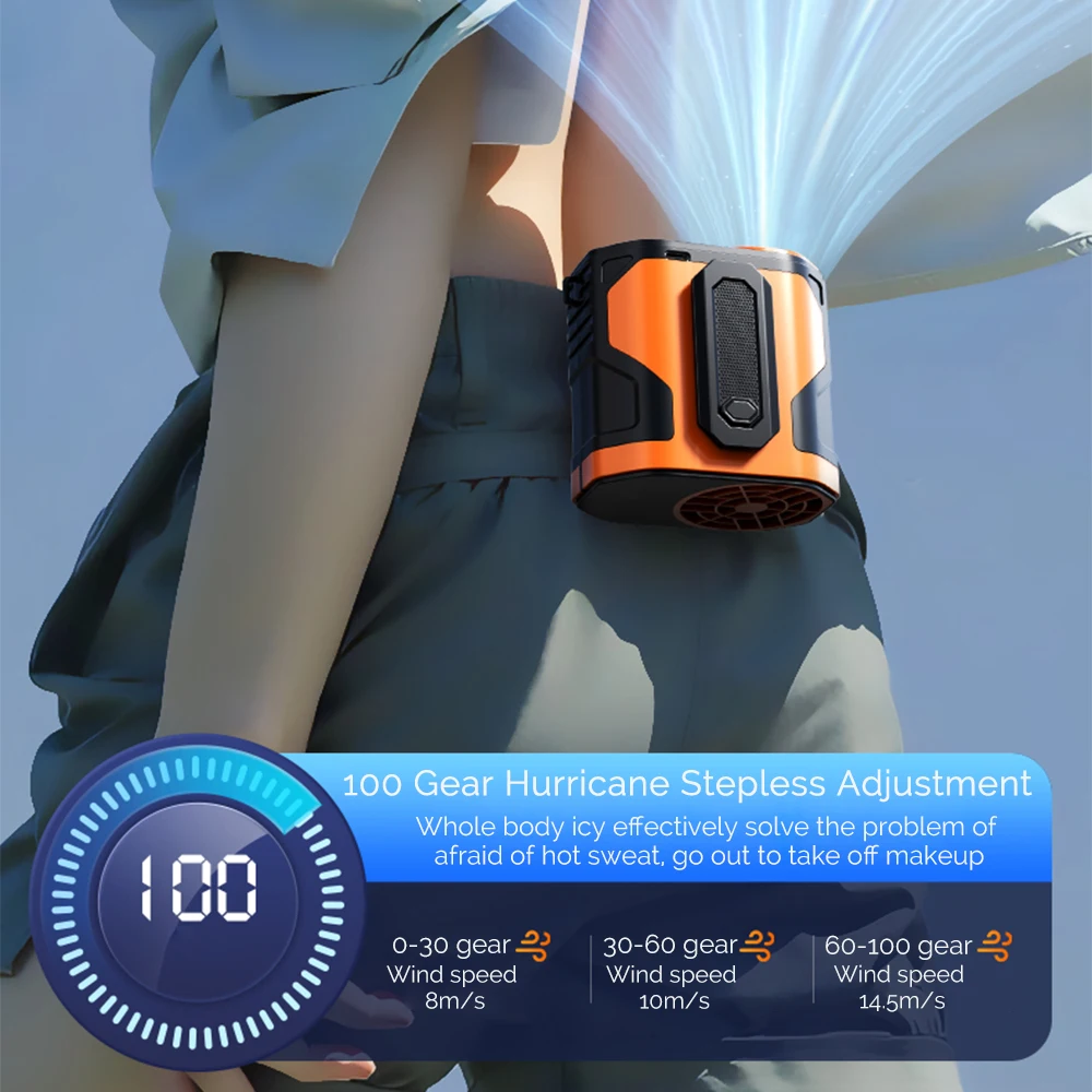 مروحة معلقة على الخصر يمكن ارتداؤها، مروحة خصر محمولة لموقع البناء الخارجي، مروحة إضاءة ليلية لتبريد مروحة USB صغيرة معلقة على الرقبة