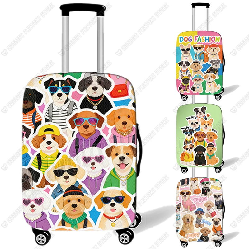 

Cute Dogs in Fashion Luggage Covers for Travel Cartoon Puppy Wearing Clothes and Sun Glasses Anti-dust Suitcase Protective Cover