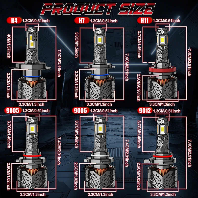 Bullvision H7 LED Headlight Bulb 24PCS CSP Chip H4 H11 LED Canbus H9 H8 9005 HB3 9006 HB4 9012 HIR2 2000W 6500K Auto Fog Lights