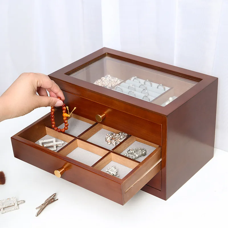 Wood Jewelry Box Velet Necklace Bracelet Earrings Rings Jewelry Boxes for Women Accessories Display Stand Storage Organizer