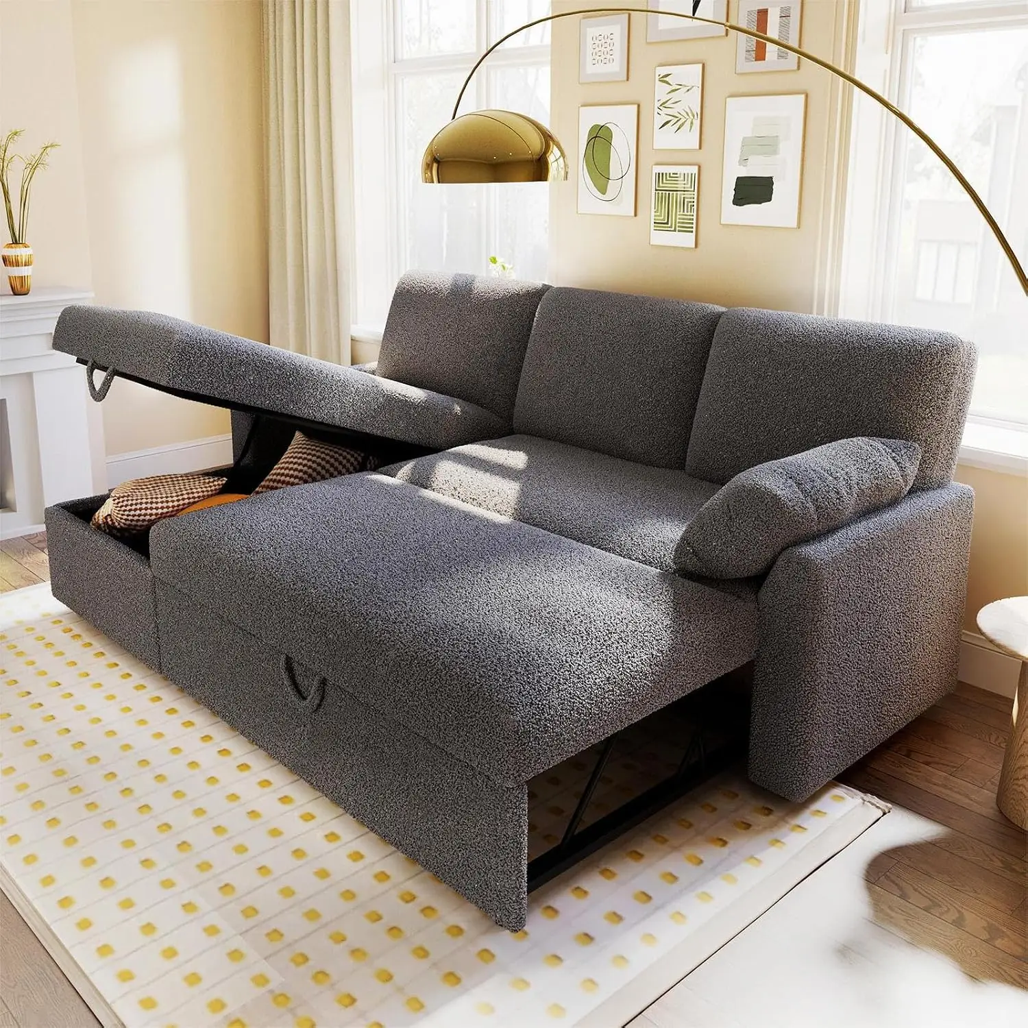 L Shaped Sofa Bed with Storage & Pull Out Function, Customized