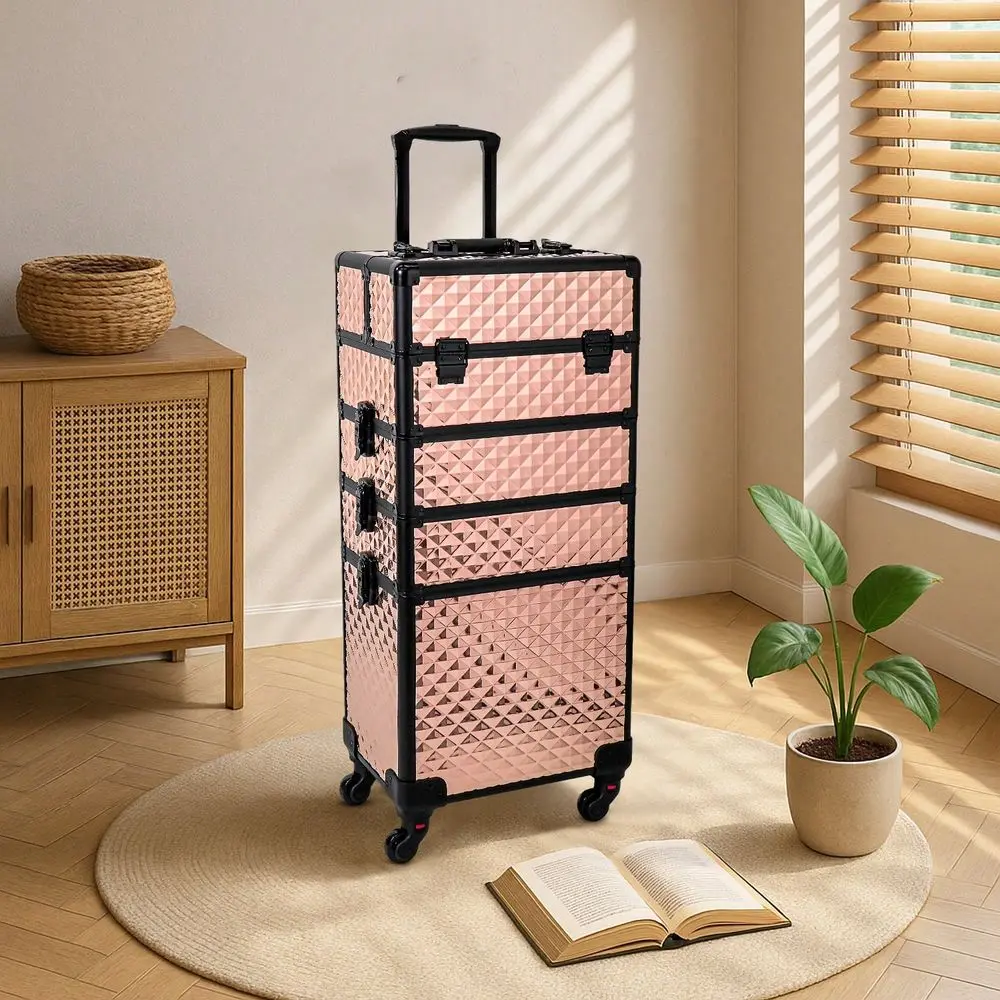 

Большой косметический чемодан-тележка 4-в-1 для макияжа, салонов красоты и парикмахерских, вместительный дорожный кейс