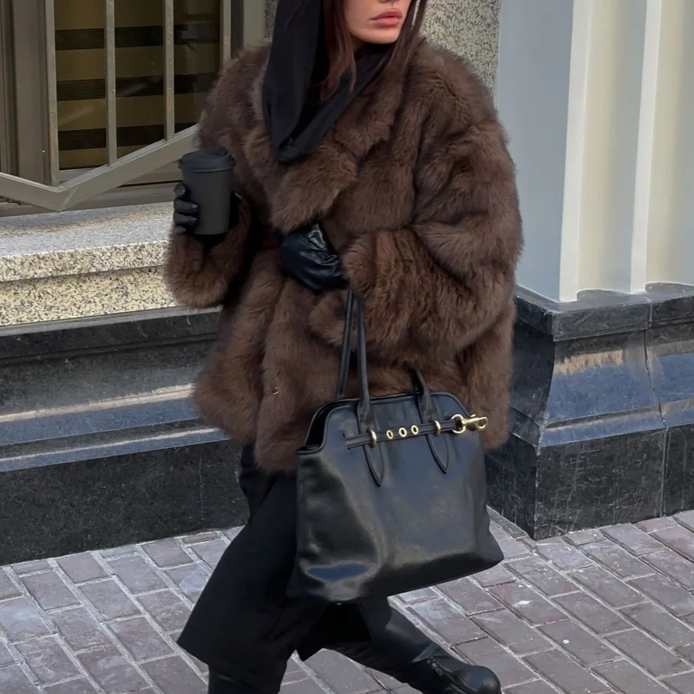 

Solid Color Plush Faux Fur Coat Comfortable Casual Eye-catching Sexy Warm Coat Fashionable