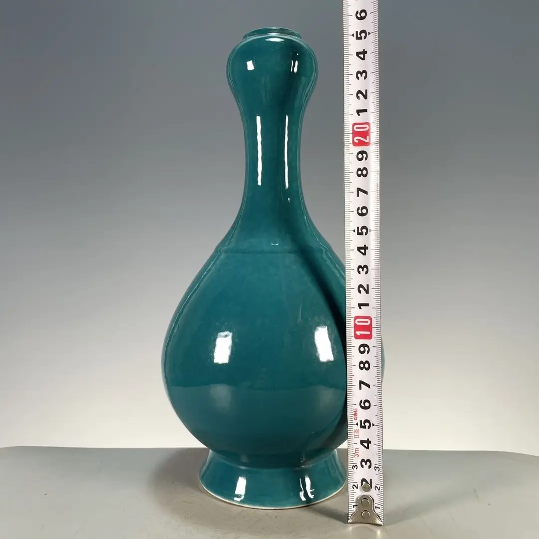 Pottery Single Color Glaze Peacock Blue Garlic Head Vase Spring Appreciation Bottle