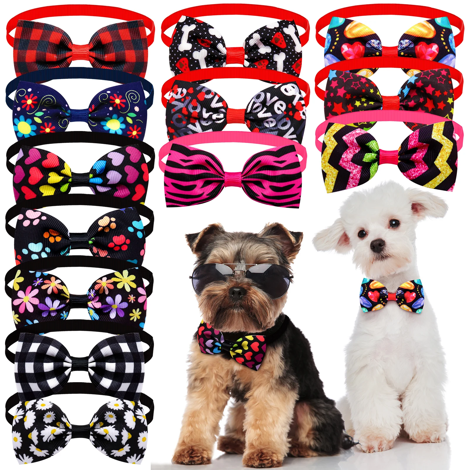 

10PCS Multi Pattern Dog Bowties Fashion Adjustable Pet Dog Bow Ties Collars Puppy Cat Neckties Grooming Supplies For Dogs