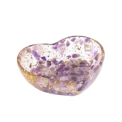Natural Amethyst Quartz Epoxy Goldleaf Love Heart Bowl Energy Charms Reiki Crystal Tarot Astrology Degauss Healing Props